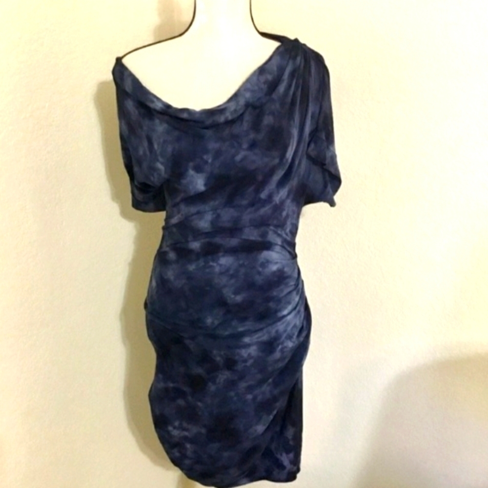LaCoste   Drape Dress in Navy blue tie dye, size Small - Picture 2 of 4